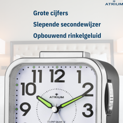 ATRIUM Alarm Clock - Seniors - Analogue - Black - Clear - Easy to use - A530-7