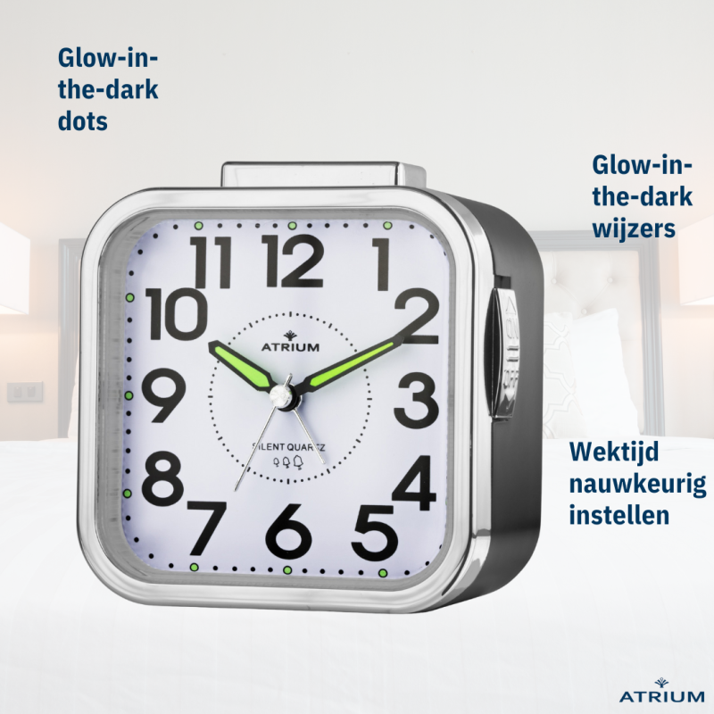 ATRIUM Wekker - Senioren - Analoog - Zwart - Duidelijk - Eenvoudig in gebruik