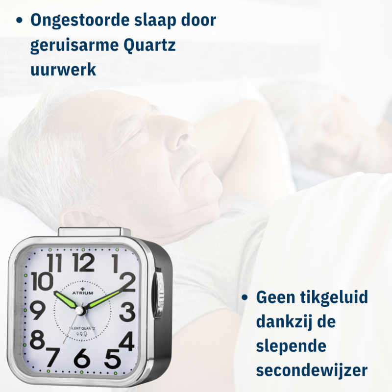 ATRIUM Wekker - Senioren - Analoog - Zwart - Duidelijk - Eenvoudig in gebruik - A530-7