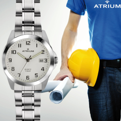 ATRIUM Watch - Men - Stainless Steel - Steel Strap - 10 Bar - Analogue - White Dial - Date