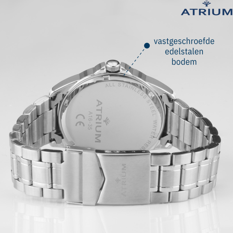 ATRIUM Watch - Men - Stainless Steel - Steel Strap - 10 Bar - Analogue - Blue Dial - Date