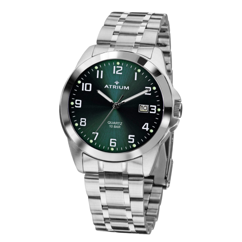 ATRIUM Uhr - Herren - Stahlband - Grünes Zifferblatt - Datum - Edelstahl - 10 bar - British Racing Green - A16-36