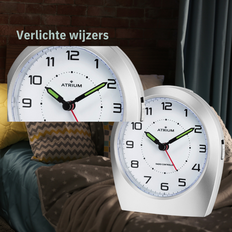 ATRIUM wekker - Radiogestuurd - Analoog - Zilver - A620-19