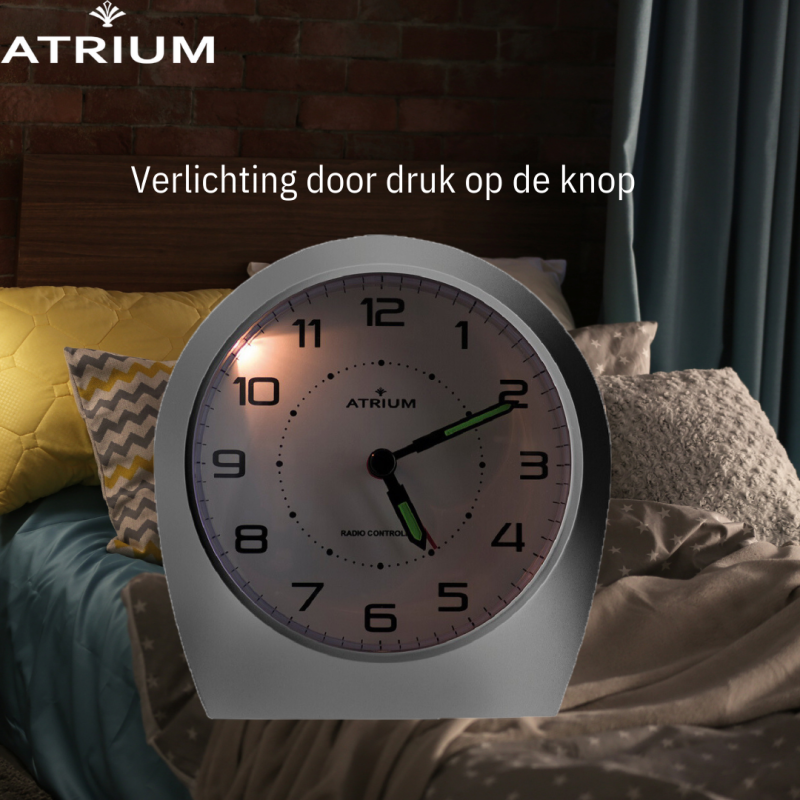 ATRIUM Alarm Clock - Radio-controlled- Analogue - Silver - Buidl-up Beep - Snooze - Easy to use