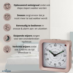 ATRIUM Alarm Clock - Radio-controlled - Analogue - Bronze Metallic - Build-up Beep - Snooze - A660-17