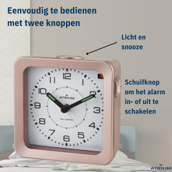 ATRIUM Alarm Clock - Radio-controlled - Analogue - Bronze Metallic - Build-up Beep - Snooze - A660-17