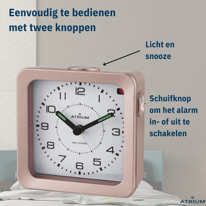 ATRIUM Alarm Clock - Radio-controlled - Analogue - Bronze Metallic - Build-up Beep - Snooze - A660-17