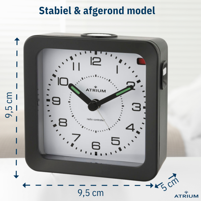 ATRIUM Wekker - Radiogestuurd - Analoog - Black - Opbouwende Pieptoon - Snooze - A660-7
