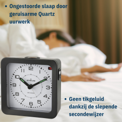 ATRIUM Wekker - Radiogestuurd - Analoog - Black - Opbouwende Pieptoon - Snooze - A660-7