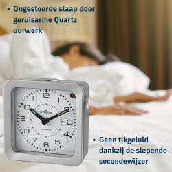 ATRIUM Wekker - Radiogestuurd - Analoog - Zilver - Opbouwende Pieptoon - Snooze
