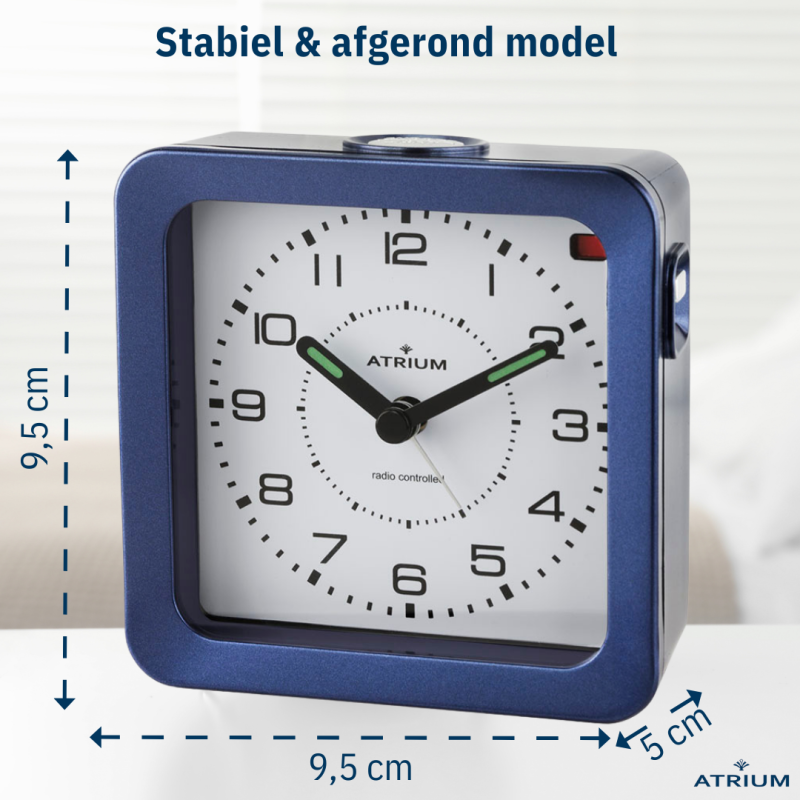 ATRIUM Wekker - Radiogestuurd - Analoog - Blue - Opbouwende Pieptoon - Snooze