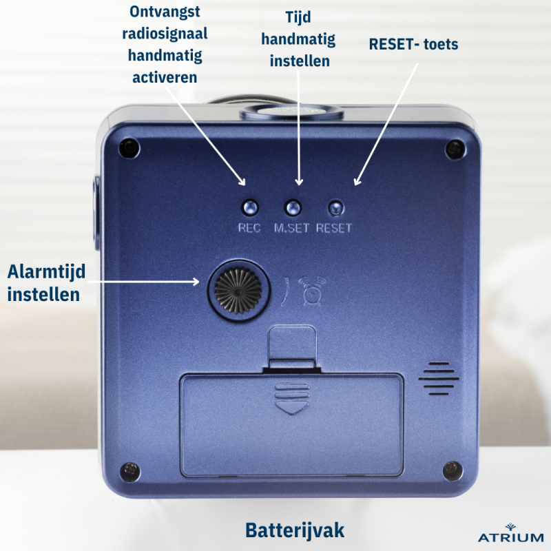 ATRIUM Wekker - Radiogestuurd - Analoog - Blauw - Opbouwende Pieptoon - Snooze - A660-5