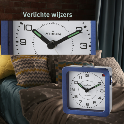 ATRIUM Wekker - Radiogestuurd - Analoog - Blauw - Opbouwende Pieptoon - Snooze