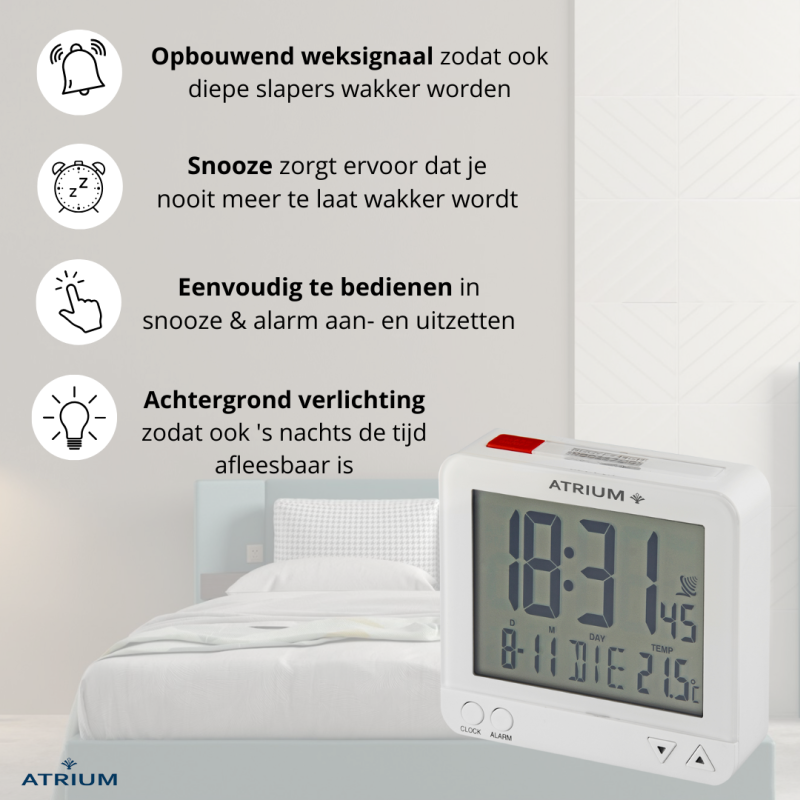 ATRIUM wekker - Radiogestuurd - Digitaal - White - A740-0