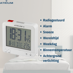 ATRIUM wekker - Radiogestuurd - Digitaal - Wit - A740-0
