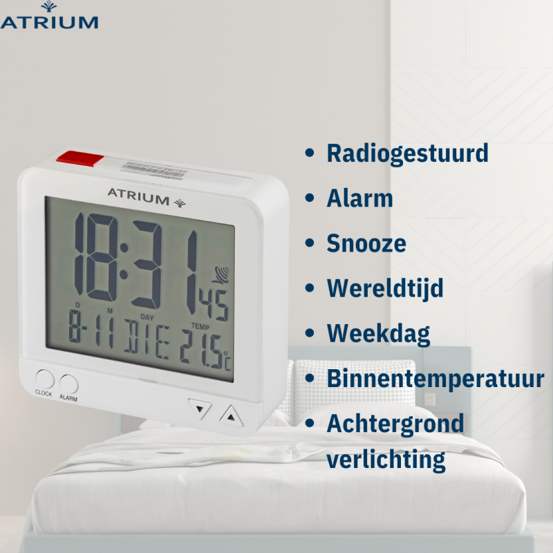 ATRIUM wekker - Radiogestuurd - Digitaal - White - A740-0