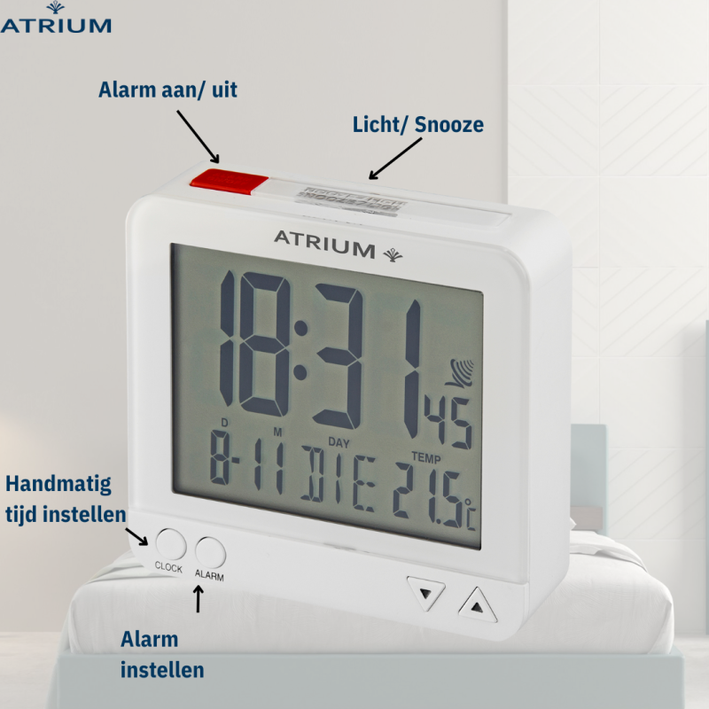 ATRIUM wekker - Radiogestuurd - Digitaal - Wit - A740-0