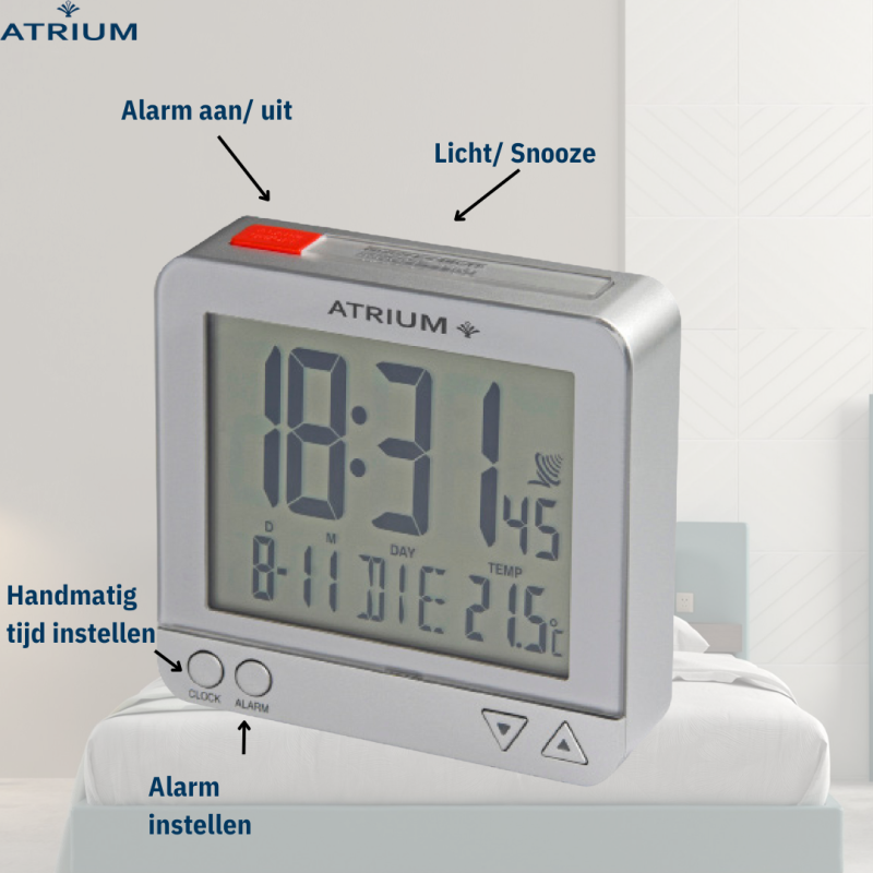 ATRIUM wekker - Radiogestuurd - Digitaal - Zilver - A740-19
