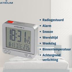 ATRIUM wekker - Radiogestuurd - Digitaal - Zilver - A740-19
