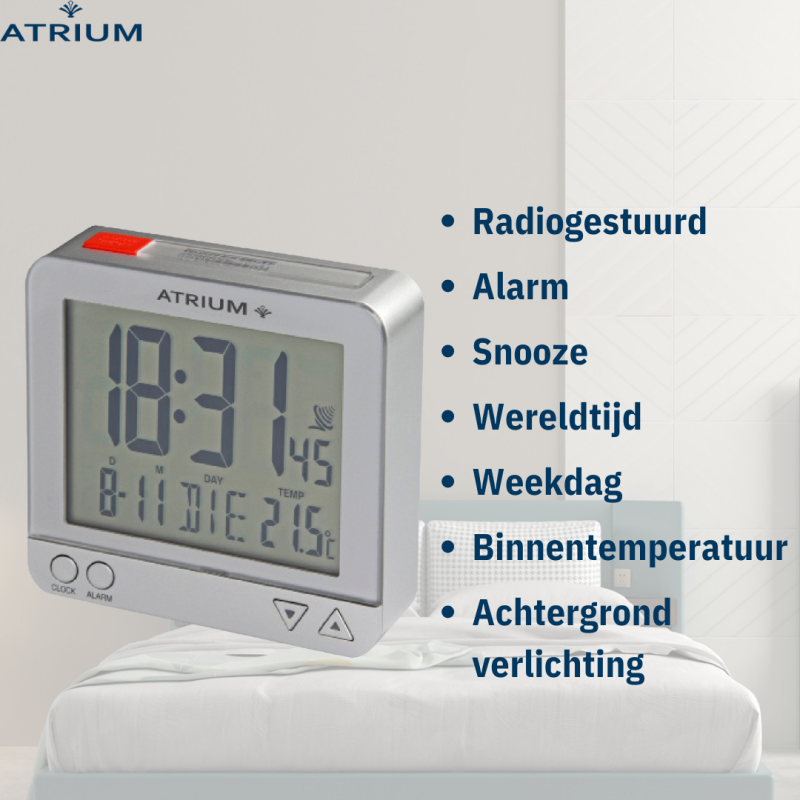 ATRIUM wekker - Radiogestuurd - Digitaal - Zilver - A740-19