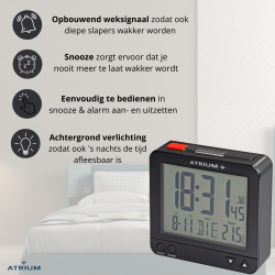 ATRIUM wekker - Radiogestuurd - Digitaal - Zwart - A740-7