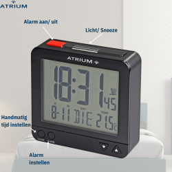 ATRIUM wekker - Radiogestuurd - Digitaal - Zwart - A740-7