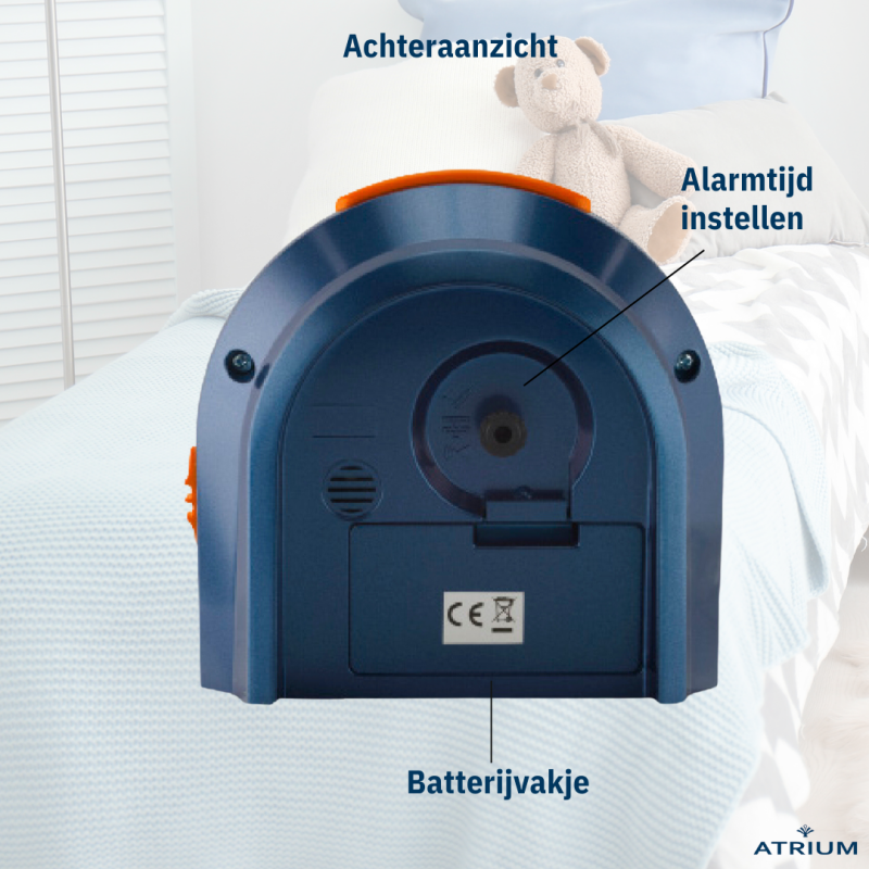 ATRIUM Kinderwekker - Analoog - Donkerblauw - Wekker zonder Tikgeluid - Verlicht - Opbouwende Pieptoon - Alarm & Snooze