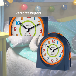 ATRIUM Children's Alarm Clock - Analogue - Dark Blue - No Ticking Sound - Illuminated - Uplifting Beep Tone - Alarm & Snooze