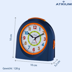ATRIUM Children's Alarm Clock - Analogue - Dark Blue - No Ticking Sound - Illuminated - Uplifting Beep Tone - Alarm & Snooze