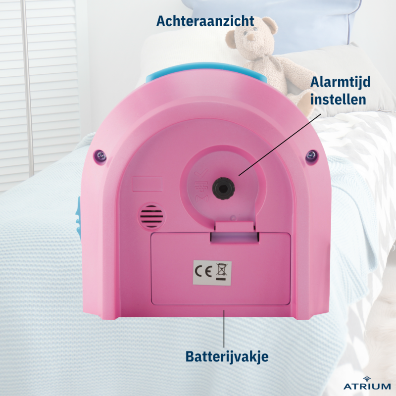 ATRIUM Kinderwekker - Analoog - Roze & Blauw - Wekker zonder Tikgeluid - Verlicht - Opbouwende Pieptoon - Alarm & Snooze 