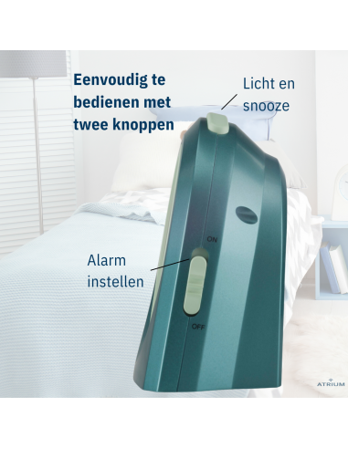 Atrium Kinderwekker - Analoog - Turquoise - Wekker zonder Tikgeluid - Opbouwende Pieptoon - Snooze & Alarm