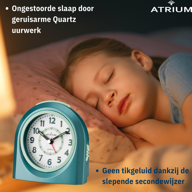 Atrium Children's Alarm Clock - Analogue - Turquoise - Alarm Clock no Ticking Sound - Uplifting Beep Tone - Snooze & Alarm