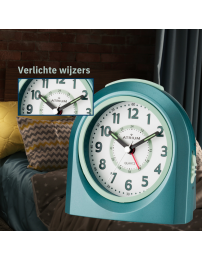 Atrium Kinderwekker - Analoog - Turquoise - Wekker zonder Tikgeluid - Opbouwende Pieptoon - Snooze & Alarm