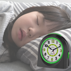 ATRIUM Children's Alarm Clock - Analogue - Black - No Ticking Sound - Illuminated - Uplifting Beep Tone - Alarm & Snooze 