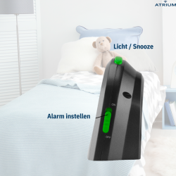 ATRIUM Kinderwekker - Analoog - Zwart - Wekker zonder Tikgeluid - Verlicht - Opbouwende Pieptoon - Alarm & Snooze 