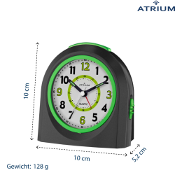 ATRIUM Kinderwecker – Analog – Schwarz – Wecker ohne Ticken – Beleuchtet – Aufbauender Piepton – Alarm & Snooze