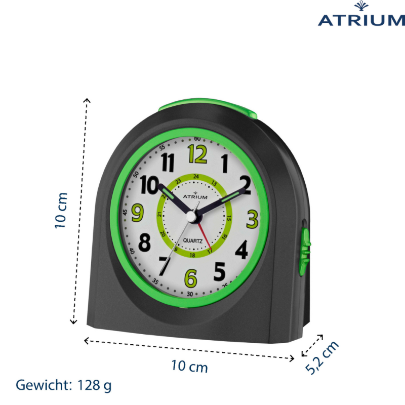 ATRIUM Kinderwecker – Analog – Schwarz – Wecker ohne Ticken – Beleuchtet – Aufbauender Piepton – Alarm & Snooze