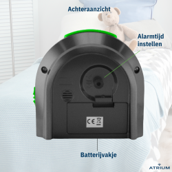 ATRIUM Children's Alarm Clock - Analogue - Black - No Ticking Sound - Illuminated - Uplifting Beep Tone - Alarm & Snooze 