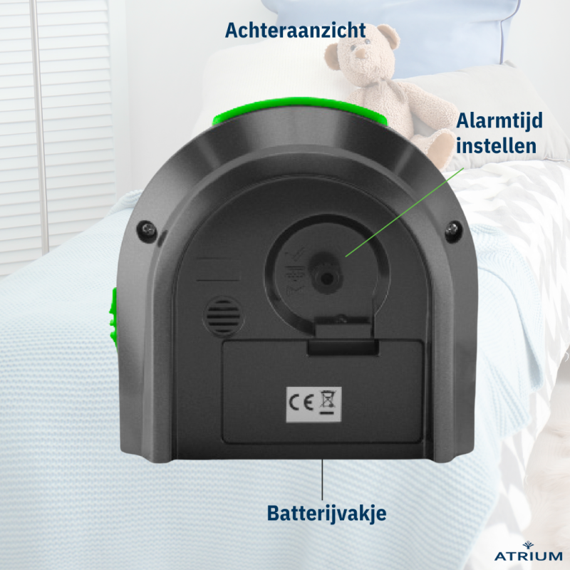 ATRIUM Children's Alarm Clock - Analogue - Black - No Ticking Sound - Illuminated - Uplifting Beep Tone - Alarm & Snooze 