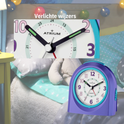 ATRIUM Kinderwekker - Analoog - Paars - Wekker zonder Tikgeluid - Verlicht - Opbouwende Pieptoon - Alarm & Snooze