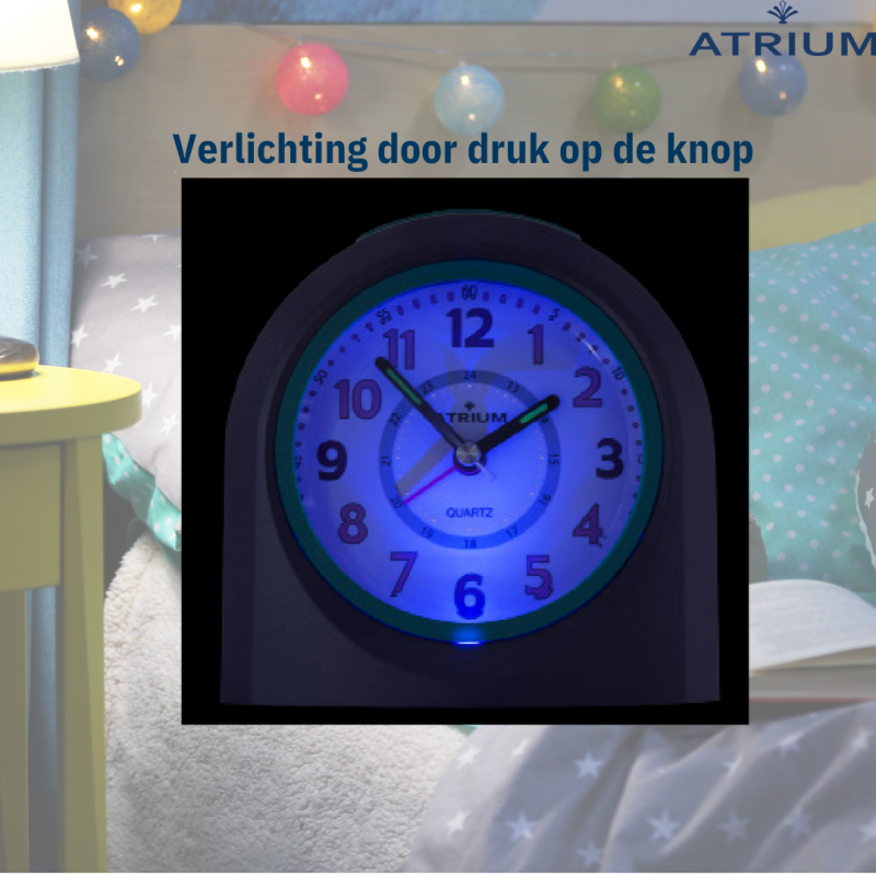 ATRIUM Children's Alarm Clock - Analogue - Purple - No Ticking Sound - Illuminated - Uplifting Beep Tone - Alarm & Snooze
