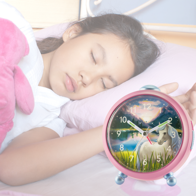ATRIUM Paarden Wekker voor Kinderen - Roze paarden wekker meisjes - Stil zonder Tikgeluid - Snooze & Alarm
