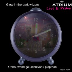 ATRIUM Kinderwekker - Alpaca's - Lila - Wekker Zonder Tikgeluid - Opbouwende Pieptoon - Alarm & Snooze