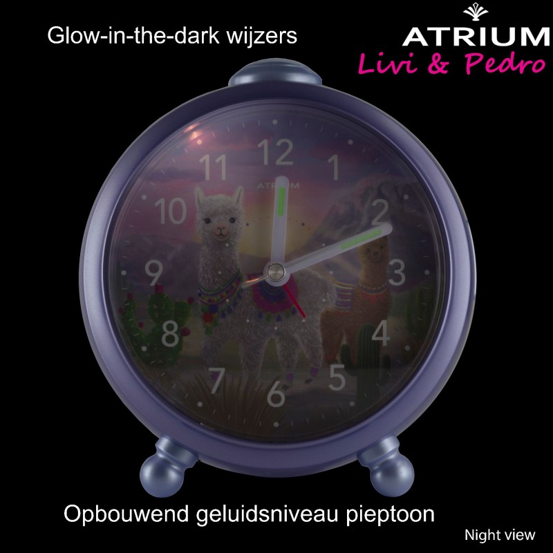 ATRIUM Children's Alarm Clock - Alpacas - Lilac - Silent Alarm Clock - Uplifting Beep Tone - Alarm & Snooze