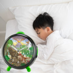 ATRIUM Kinderwecker – T-Rex Dino – Grün Schwarz – Wecker ohne Ticken – Aufbauender Piepton – Alarm & Snooze