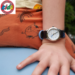 Jacques Farel Children's Watch - Wolf - Blue & Black - Silver - Analogue - 3 Bar - Adjustable Strap 12-17cm - HCC808