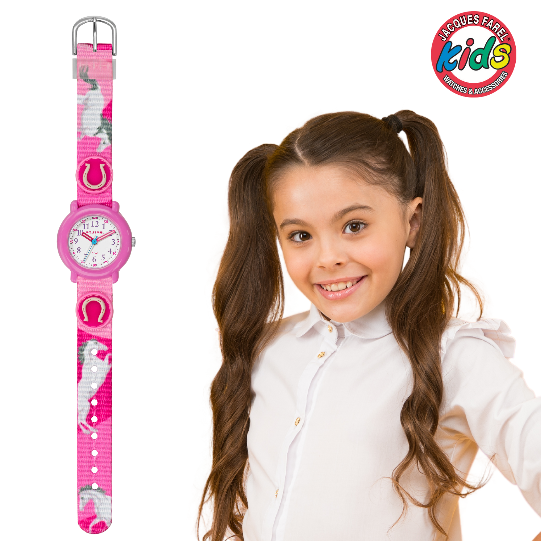 Rosa Jacques Farel Armbanduhr Mädchen - KPA1011 - Kinder Pferd