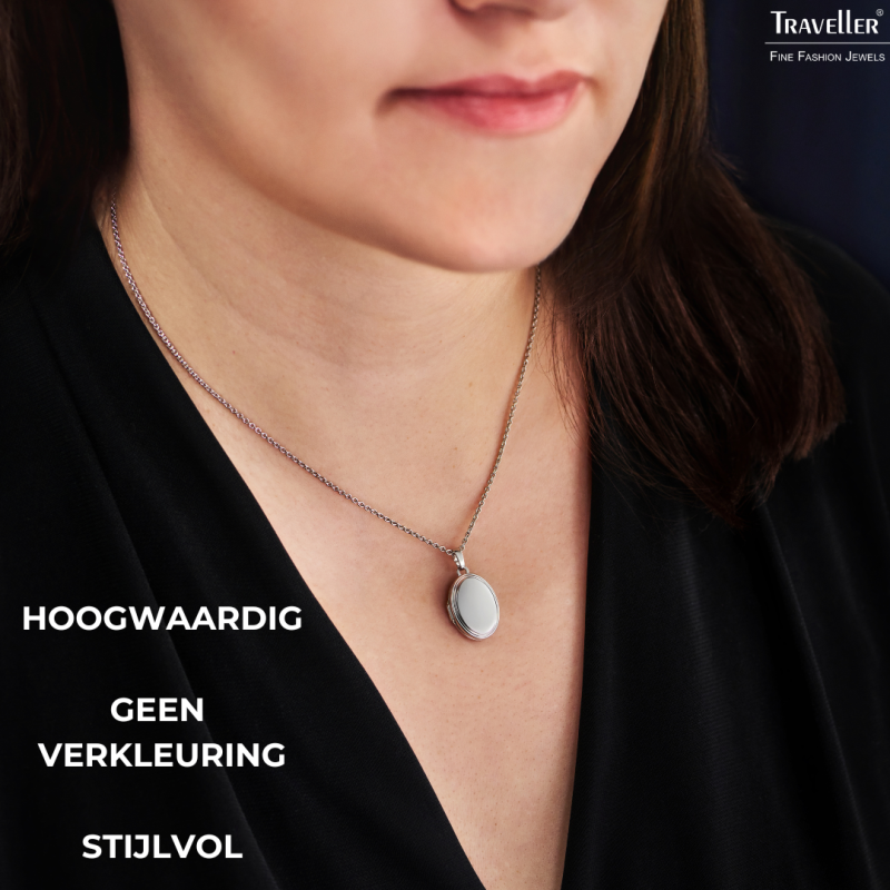 Traveller Medaillon Ketting voor Foto - Made in Germany - Zilver - Glanzend - Ovaal 14x18 mm - 42 cm
