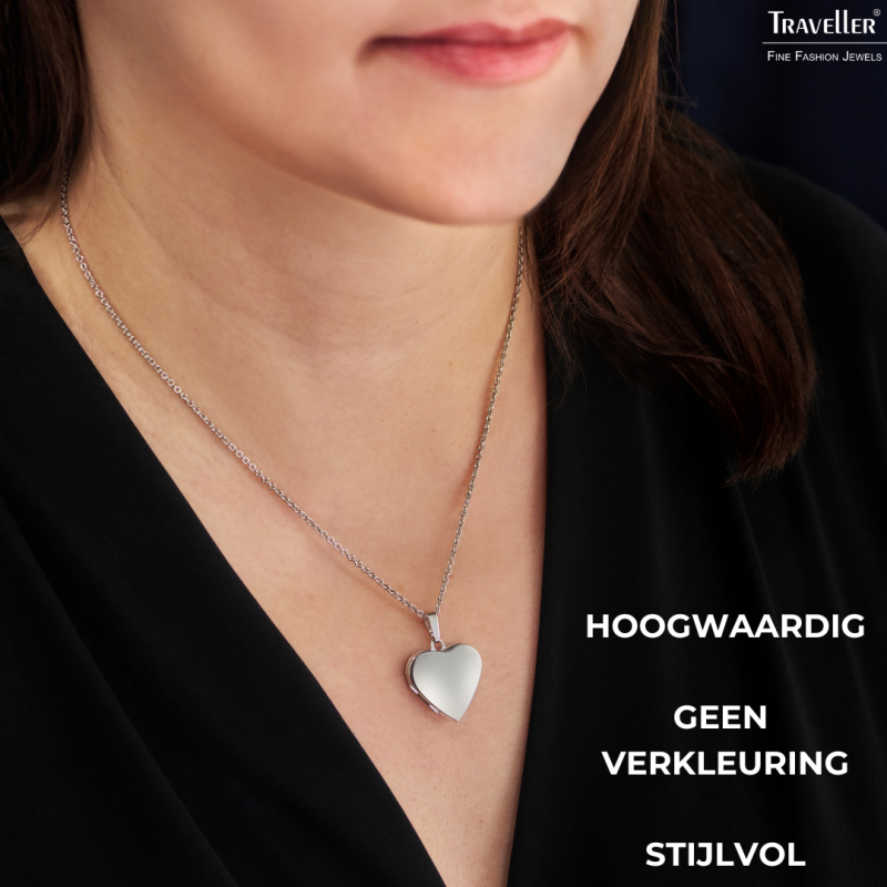 Traveller Medaillon Ketting voor Foto - Made in Germany -Zilver - Glanzend - Hart 20x20 mm - Ketting 45 cm 
