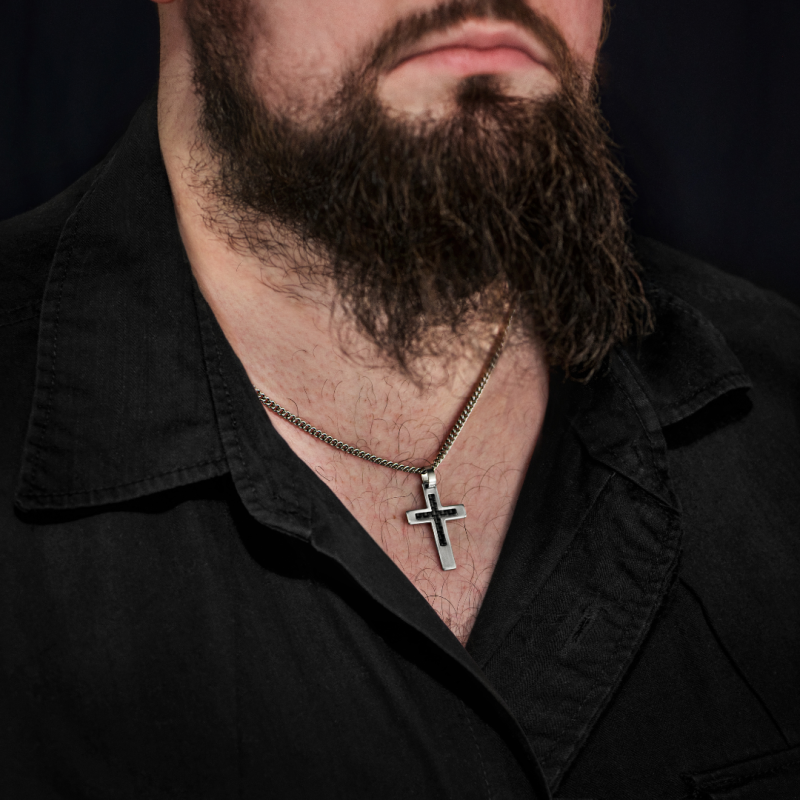 Traveller Kruis Ketting - Heren - Ketting Man - Made in Germany - Carbon & Edelstaal - 3x2cm - 50cm 